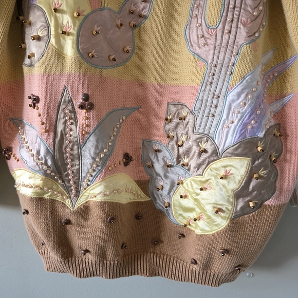 Franco Valerie M Vintage 90s Artsy Fun Eclectic Embroidered Beaded Turtleneck - Picture 10 of 15